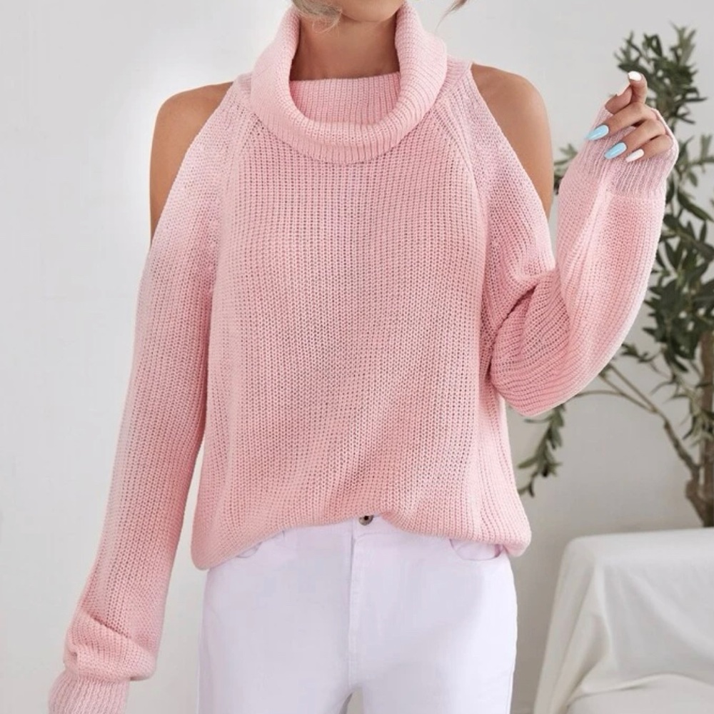 Pink cold shoulder sweater